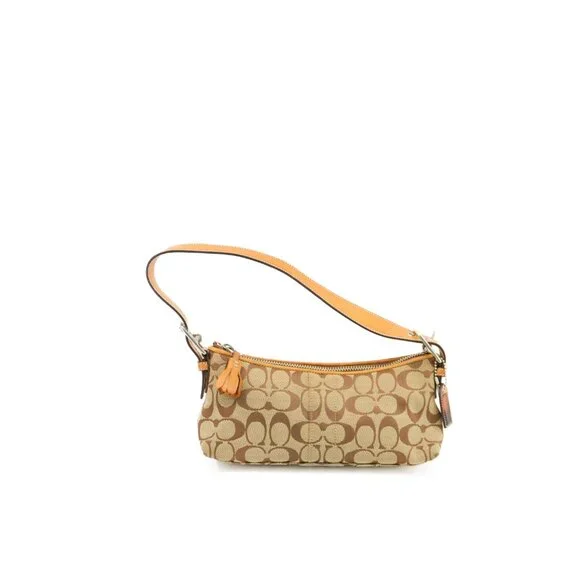 COACH Purse Vintage Tan Monogram Petite East West Demi Baguette Shoulder Bag - Picture 11 of 15